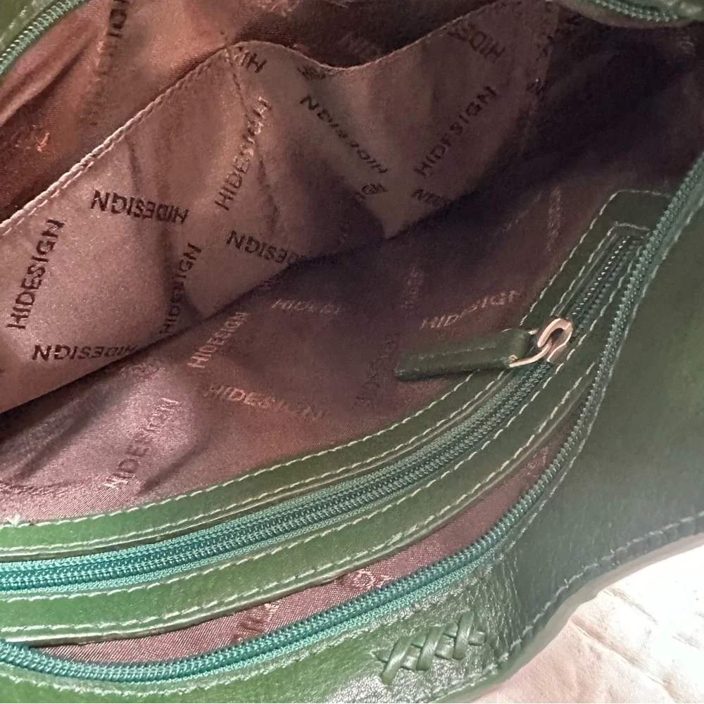 Hidesign Leather Shoulder Bag | Emerald Green Croc Embossed Y2K Purse